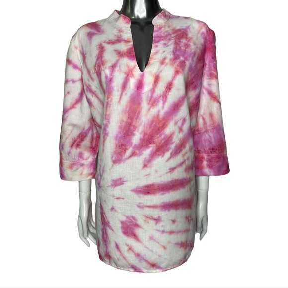 Upcycled Tie Dye Cotton Tunic 3/4 Sleeve Blouse - Picture 3 of 5